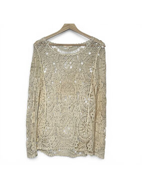 Boho Crochet Lace Long Sleeve Top Cream Open Knit Festival Bohemian Sweater